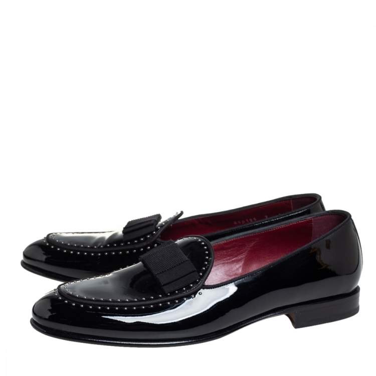 Pre Owned  Dolce & Gabbana Black Patent Leather Studded Slip On Loafers Size 43