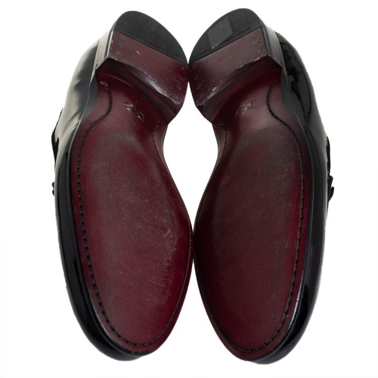 Pre Owned  Dolce & Gabbana Black Patent Leather Studded Slip On Loafers Size 43