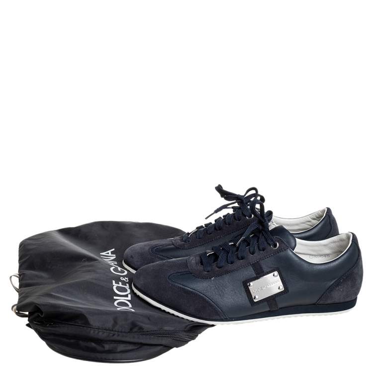 Pre Owned Dolce & Gabbana Black/Blue Suede And Leather Logo Plaque Sneakers Size 41
