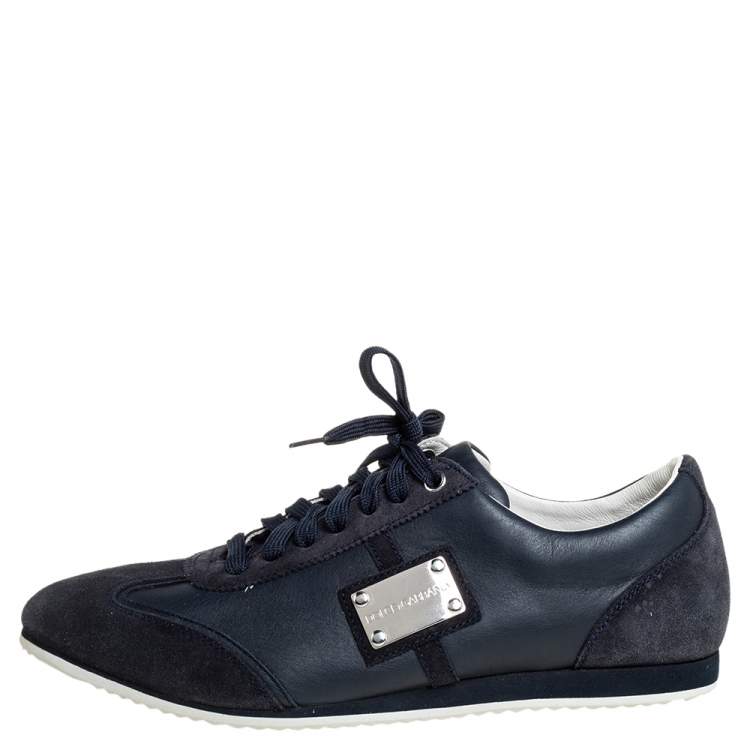 Pre Owned Dolce & Gabbana Black/Blue Suede And Leather Logo Plaque Sneakers Size 41