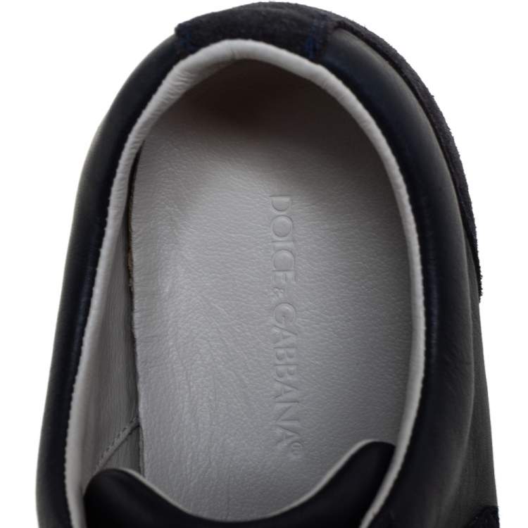 Pre Owned Dolce & Gabbana Black/Blue Suede And Leather Logo Plaque Sneakers Size 41