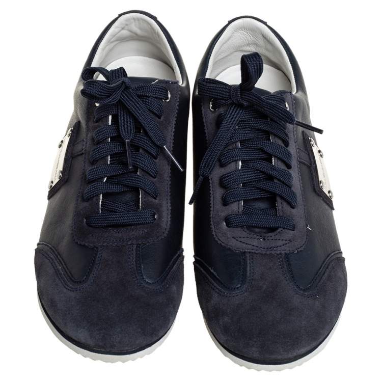 Pre Owned Dolce & Gabbana Black/Blue Suede And Leather Logo Plaque Sneakers Size 41