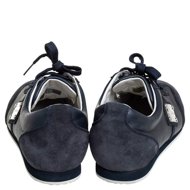 Pre Owned Dolce & Gabbana Black/Blue Suede And Leather Logo Plaque Sneakers Size 41