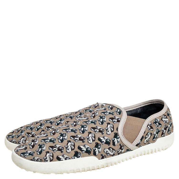 Pre Owned Dolce & Gabbana Beige Car Print Canvas Slip On Sneakers Size 44