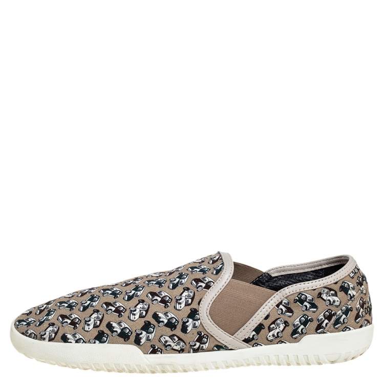 Pre Owned Dolce & Gabbana Beige Car Print Canvas Slip On Sneakers Size 44