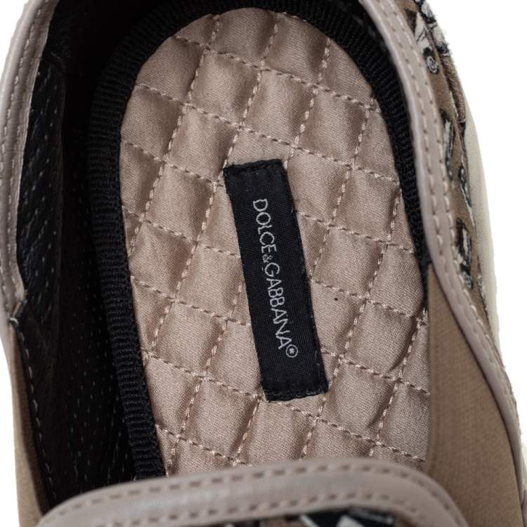 Pre Owned Dolce & Gabbana Beige Car Print Canvas Slip On Sneakers Size 44