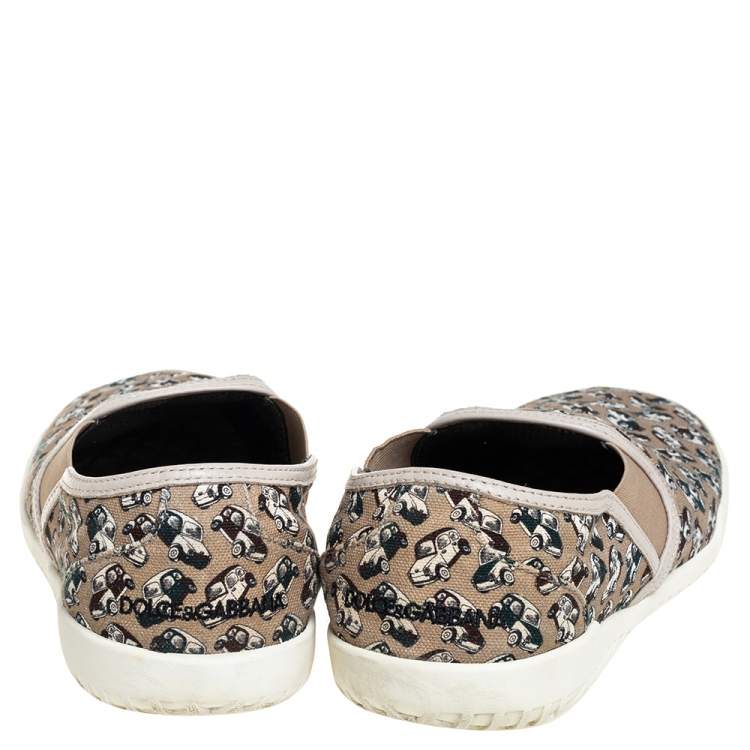 Pre Owned Dolce & Gabbana Beige Car Print Canvas Slip On Sneakers Size 44