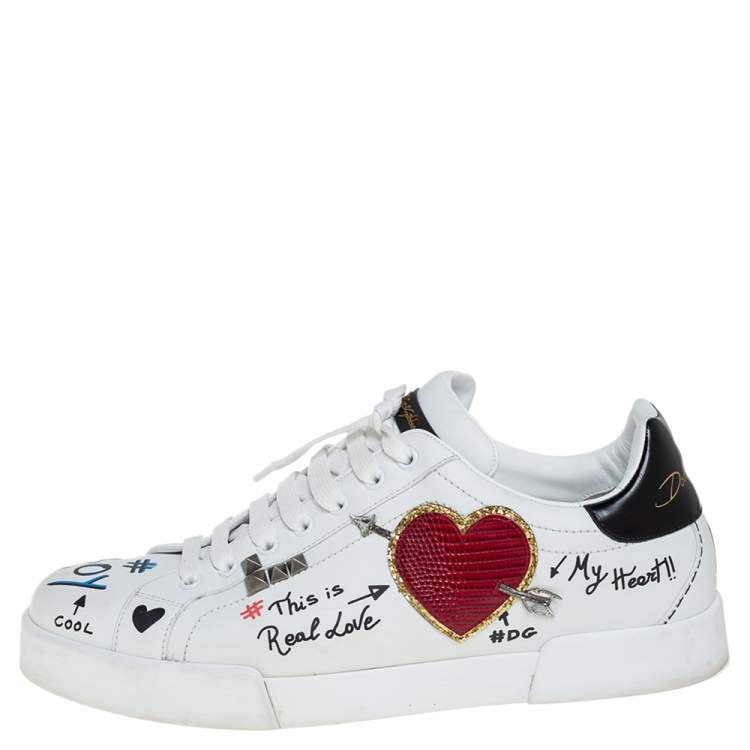 مملوكة مسبقًا Dolce & Gabbana White Leather Portofino Low Top Sneakers Size 43