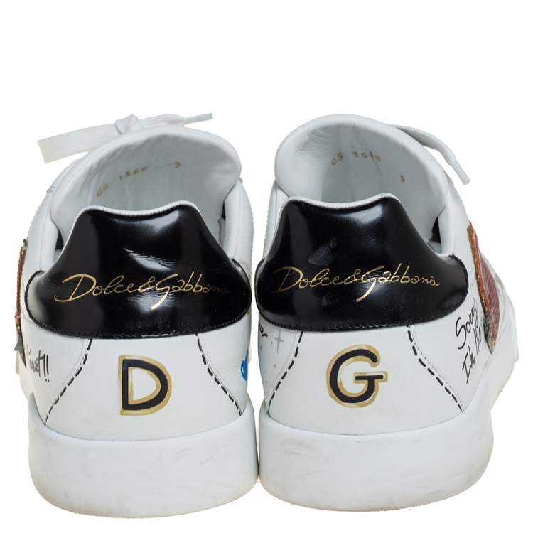 مملوكة مسبقًا Dolce & Gabbana White Leather Portofino Low Top Sneakers Size 43