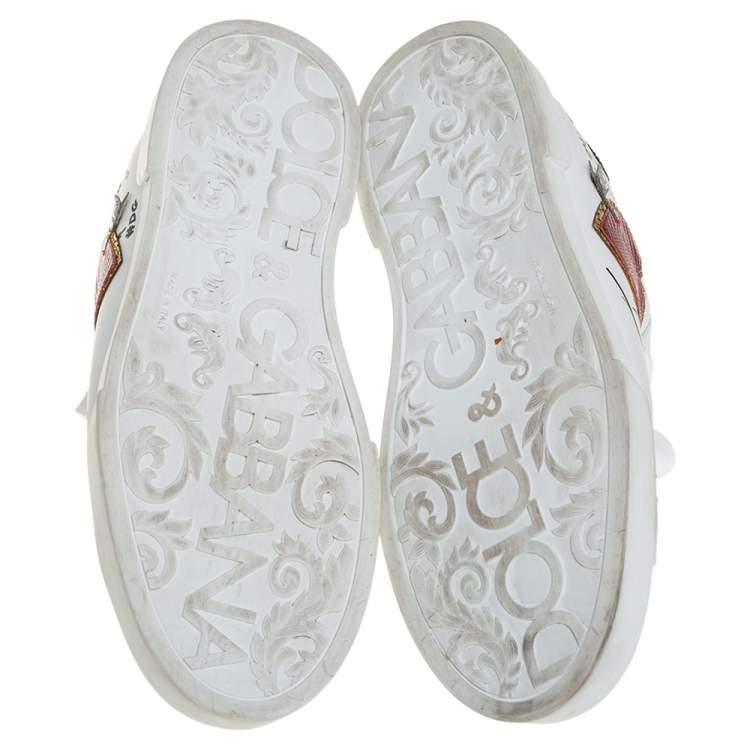 مملوكة مسبقًا Dolce & Gabbana White Leather Portofino Low Top Sneakers Size 43
