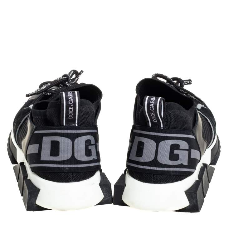 Pre Owned Dolce & Gabbana Black Knit Fabric And Suede Sorrento Sneakers Size 44