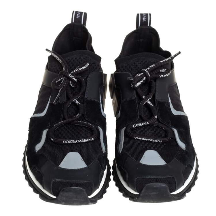 Pre Owned Dolce & Gabbana Black Knit Fabric And Suede Sorrento Sneakers Size 44