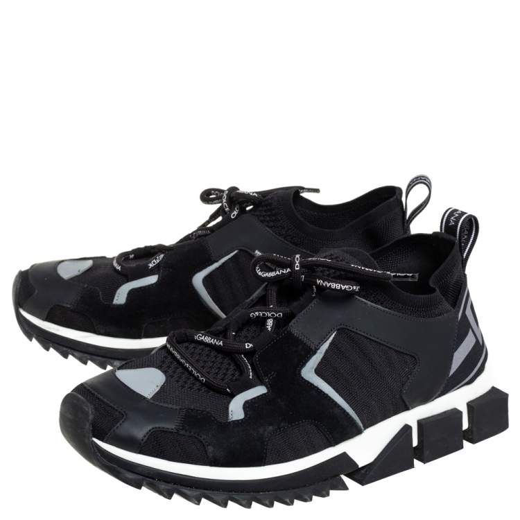 Pre Owned Dolce & Gabbana Black Knit Fabric And Suede Sorrento Sneakers Size 44