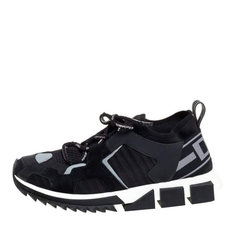 Pre Owned Dolce & Gabbana Black Knit Fabric And Suede Sorrento Sneakers Size 44