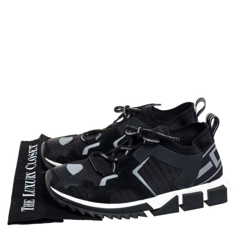 Pre Owned Dolce & Gabbana Black Knit Fabric And Suede Sorrento Sneakers Size 44
