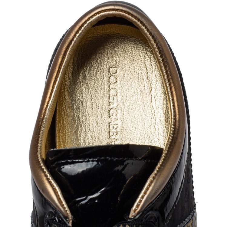 Pre Owned Dolce & Gabbana Black Patent Leather And Nylon Low Top Sneakers Size 40 