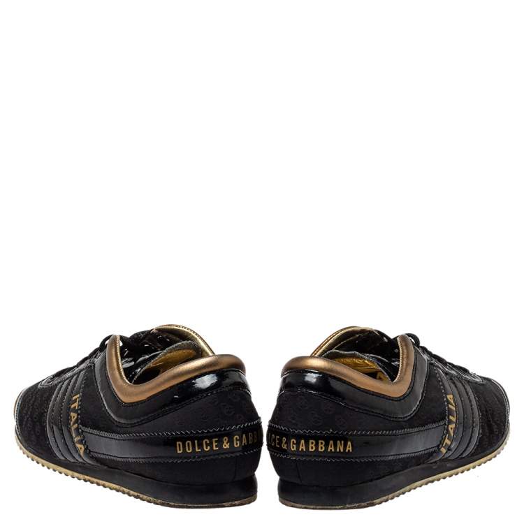Pre Owned Dolce & Gabbana Black Patent Leather And Nylon Low Top Sneakers Size 40 