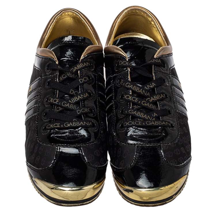 Pre Owned Dolce & Gabbana Black Patent Leather And Nylon Low Top Sneakers Size 40 
