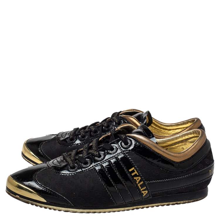 Pre Owned Dolce & Gabbana Black Patent Leather And Nylon Low Top Sneakers Size 40 