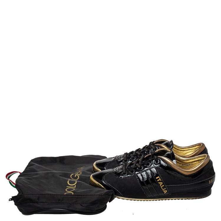 Pre Owned Dolce & Gabbana Black Patent Leather And Nylon Low Top Sneakers Size 40 