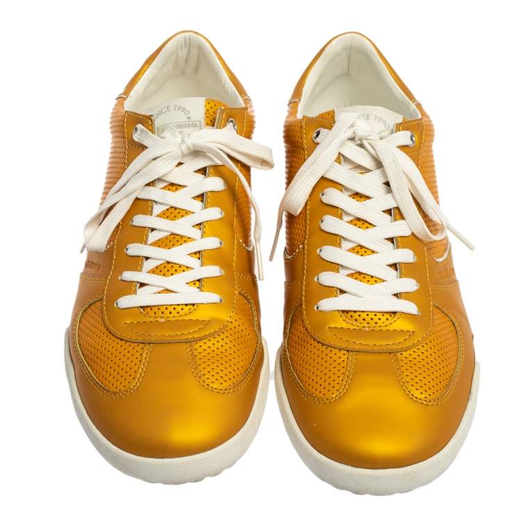 مملوكة مسبقًا Dolce & Gabbana Yellow Perforated Leather  Sneakers Size 44