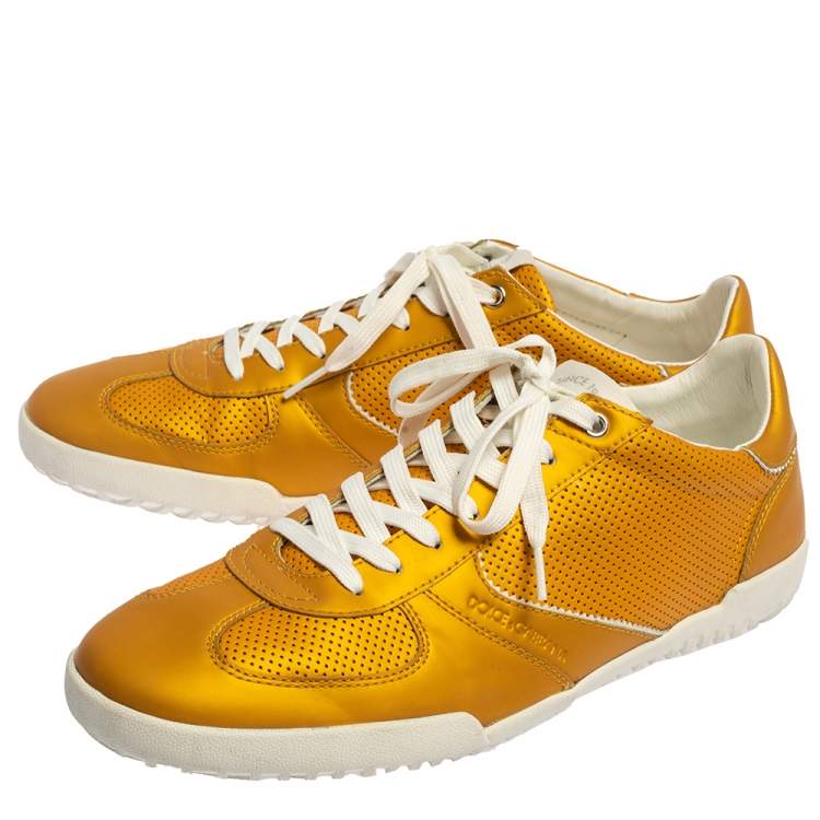 مملوكة مسبقًا Dolce & Gabbana Yellow Perforated Leather  Sneakers Size 44