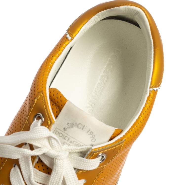 مملوكة مسبقًا Dolce & Gabbana Yellow Perforated Leather  Sneakers Size 44