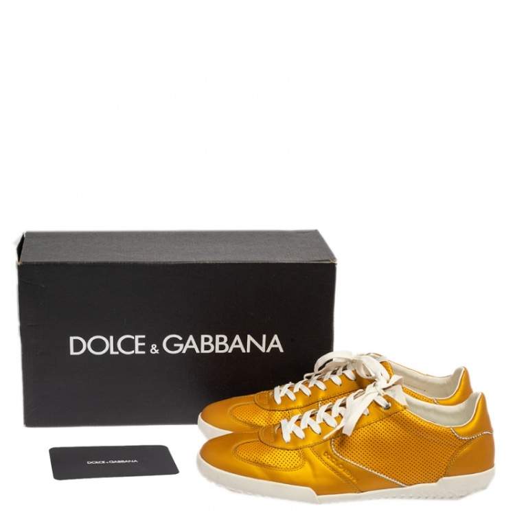 مملوكة مسبقًا Dolce & Gabbana Yellow Perforated Leather  Sneakers Size 44