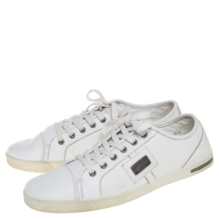 Pre Owned Dolce & Gabbana White Leather Low Top Sneakers Size 42.5