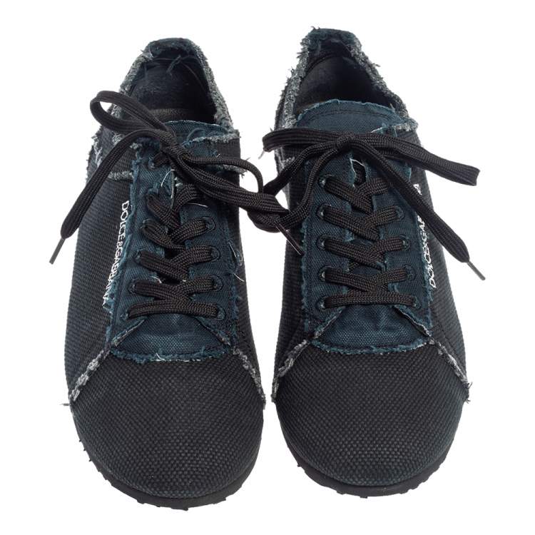 Pre Owned Dolce & Gabbana Blue Denim and Canvas Lace Up Sneakers Size 43