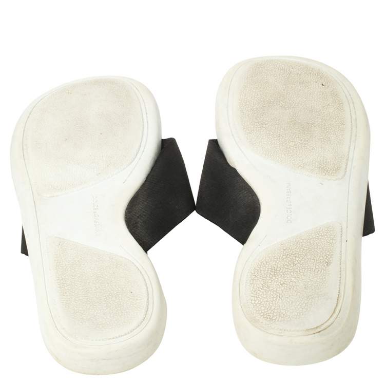 Pre Owned Dolce & Gabbana Black Nylon And Leather Thong Flat Sandals Size 42