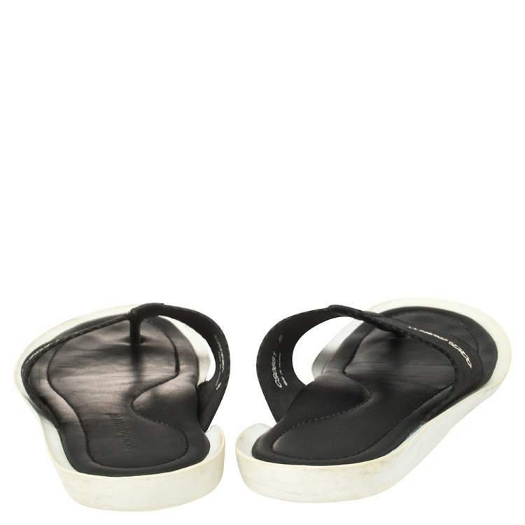 Pre Owned Dolce & Gabbana Black Nylon And Leather Thong Flat Sandals Size 42