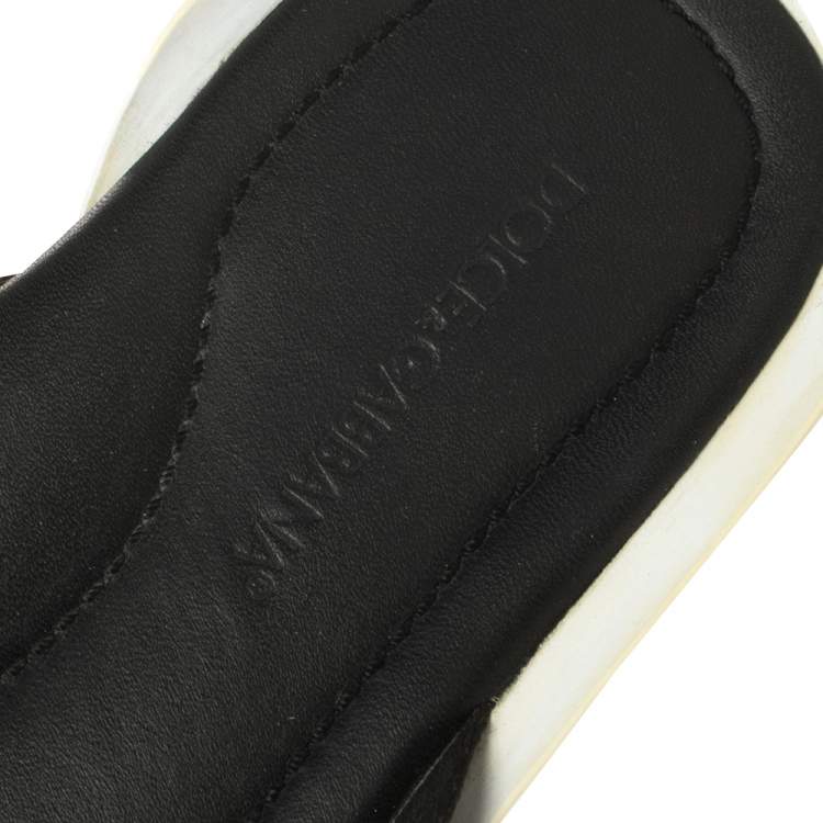 Pre Owned Dolce & Gabbana Black Nylon And Leather Thong Flat Sandals Size 42