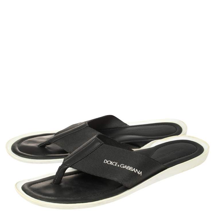 Pre Owned Dolce & Gabbana Black Nylon And Leather Thong Flat Sandals Size 42