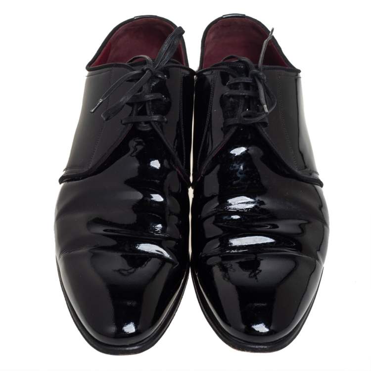 Pre Owned Dolce & Gabbana Black Patent Leather Lace Up Derby Size 43