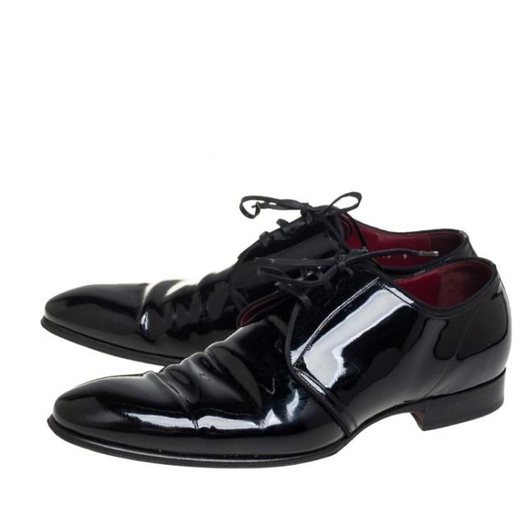 Pre Owned Dolce & Gabbana Black Patent Leather Lace Up Derby Size 43