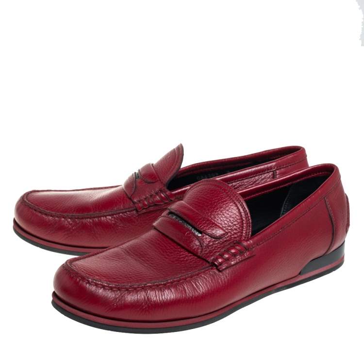 Pre Owned Dolce & Gabbana Red Leather Penny Slip On Loafers Size 43