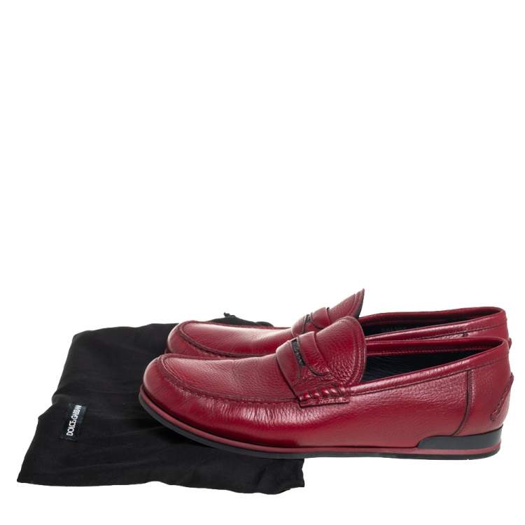 Pre Owned Dolce & Gabbana Red Leather Penny Slip On Loafers Size 43