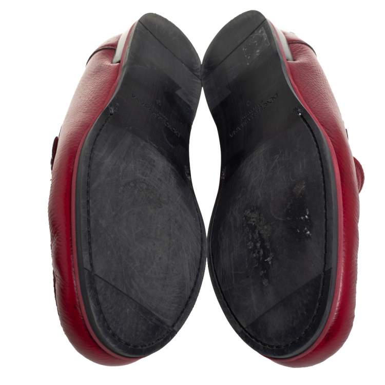 Pre Owned Dolce & Gabbana Red Leather Penny Slip On Loafers Size 43