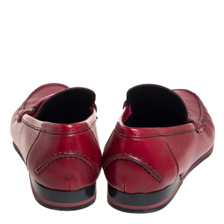 Pre Owned Dolce & Gabbana Red Leather Penny Slip On Loafers Size 43