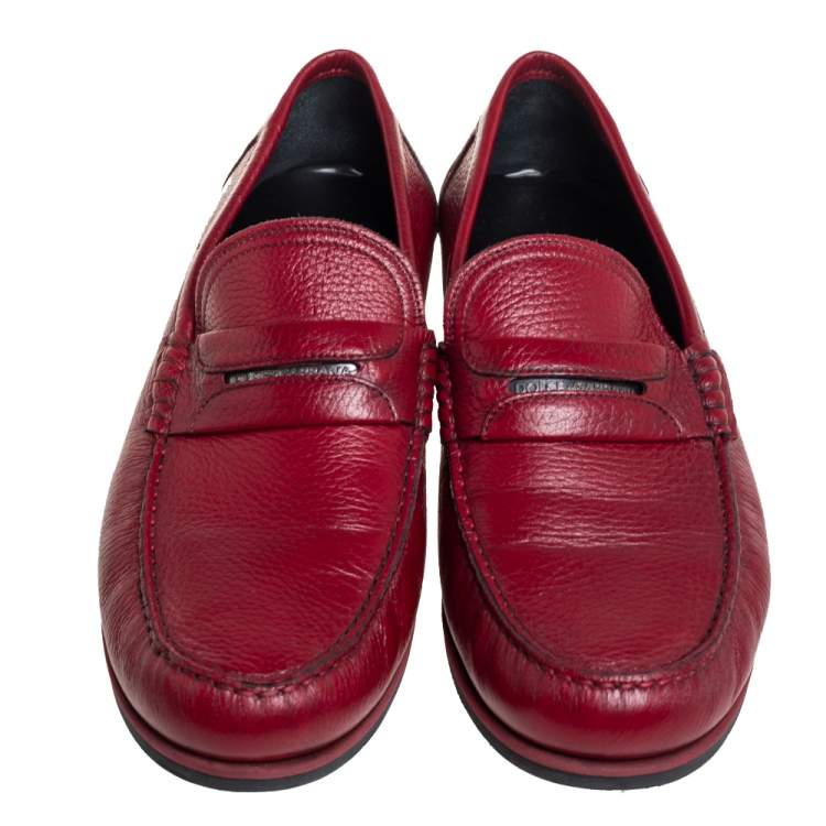 Pre Owned Dolce & Gabbana Red Leather Penny Slip On Loafers Size 43