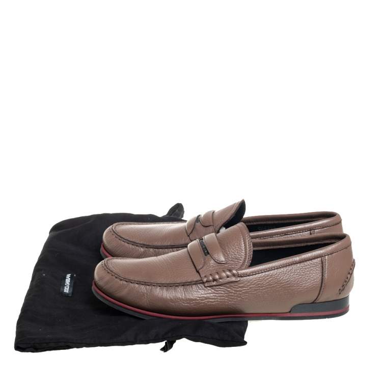 Pre Owned Dolce & Gabbana Brown Leather Slip On  Loafers Size 43