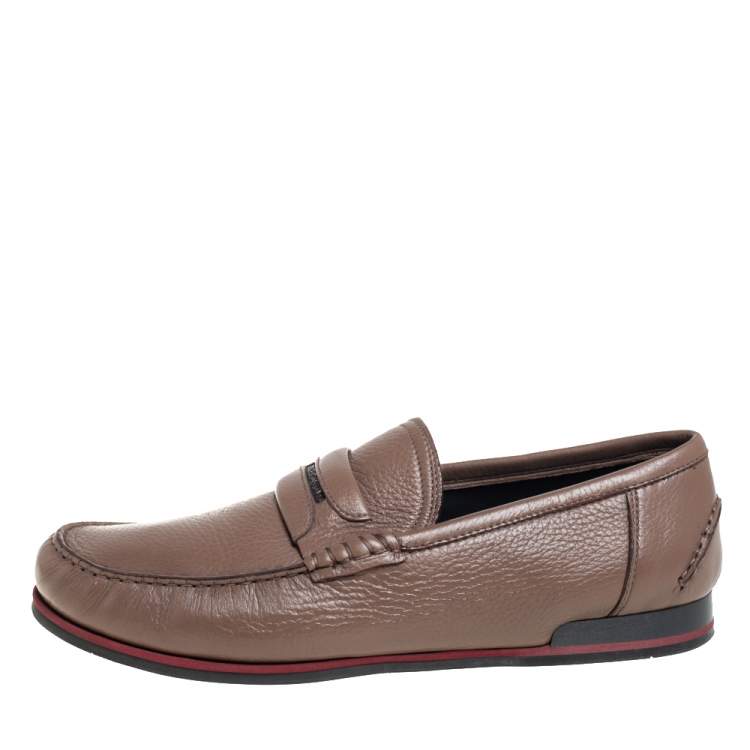 Pre Owned Dolce & Gabbana Brown Leather Slip On  Loafers Size 43