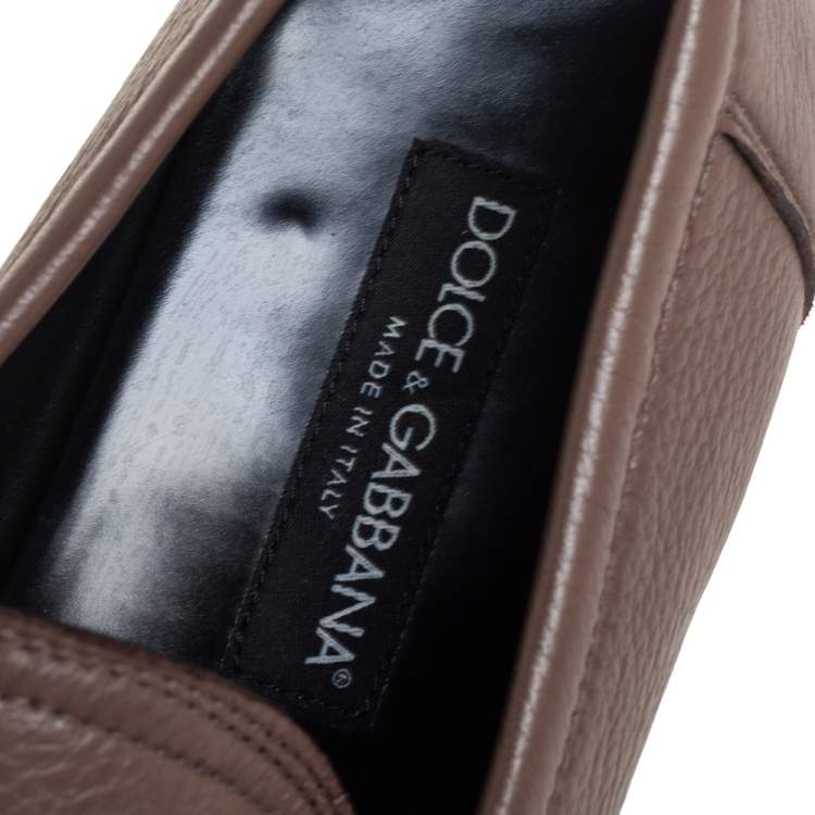 Pre Owned Dolce & Gabbana Brown Leather Slip On  Loafers Size 43