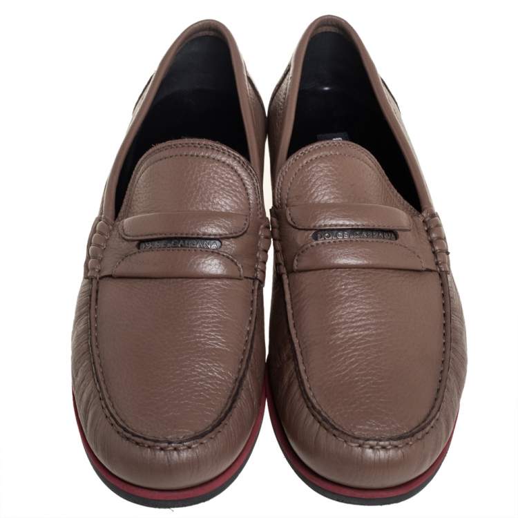Pre Owned Dolce & Gabbana Brown Leather Slip On  Loafers Size 43