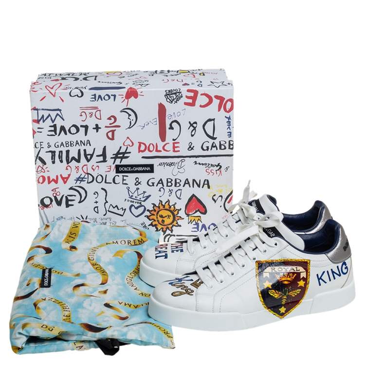 Pre Owned Dolce & Gabbana White Leather Portofino Royal Sneakers Size 42