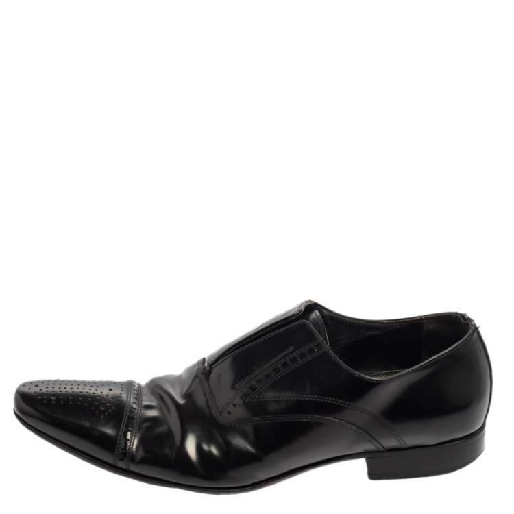 Pre Owned Dolce & Gabbana Black Leather Slip On Oxfords Size 41