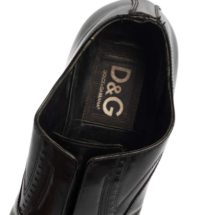 Pre Owned Dolce & Gabbana Black Leather Slip On Oxfords Size 41