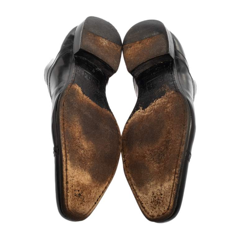 Pre Owned Dolce & Gabbana Black Leather Slip On Oxfords Size 41