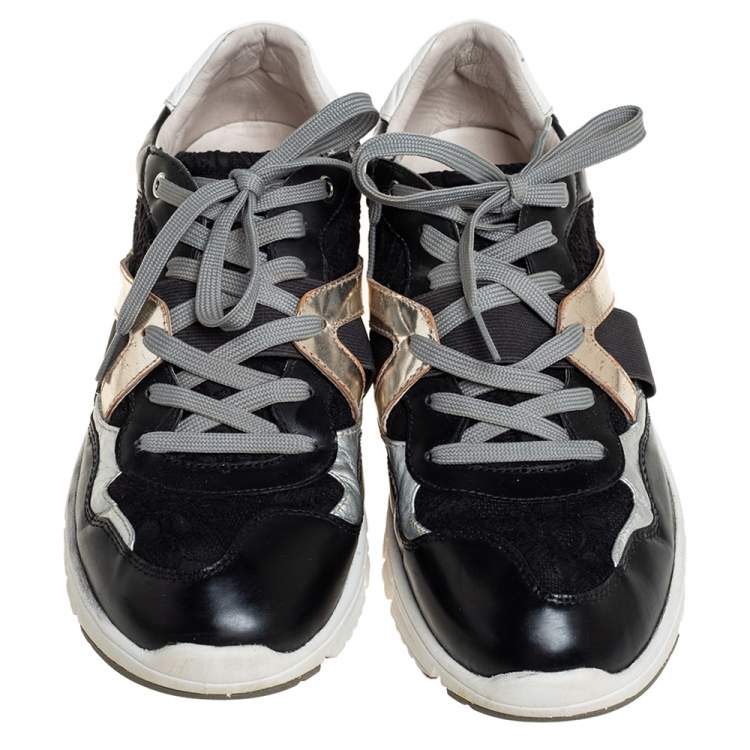 Pre Owned Dolce & Gabbana Tricolor Lace And Leather Low Top Sneakers Size 42